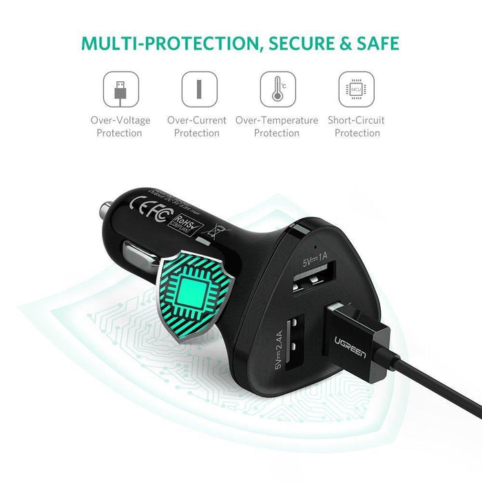 UGREEN 29W 3 Port USB Car Charger-USB Car Chargers-UGREEN-brands-world.ca