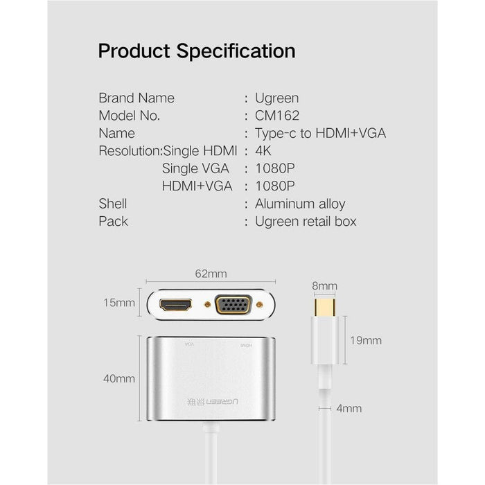 UGREEN 50317 USB-C to HDMI+VGA Converter Silver-Other Cables & Connectors-UGREEN-brands-world.ca
