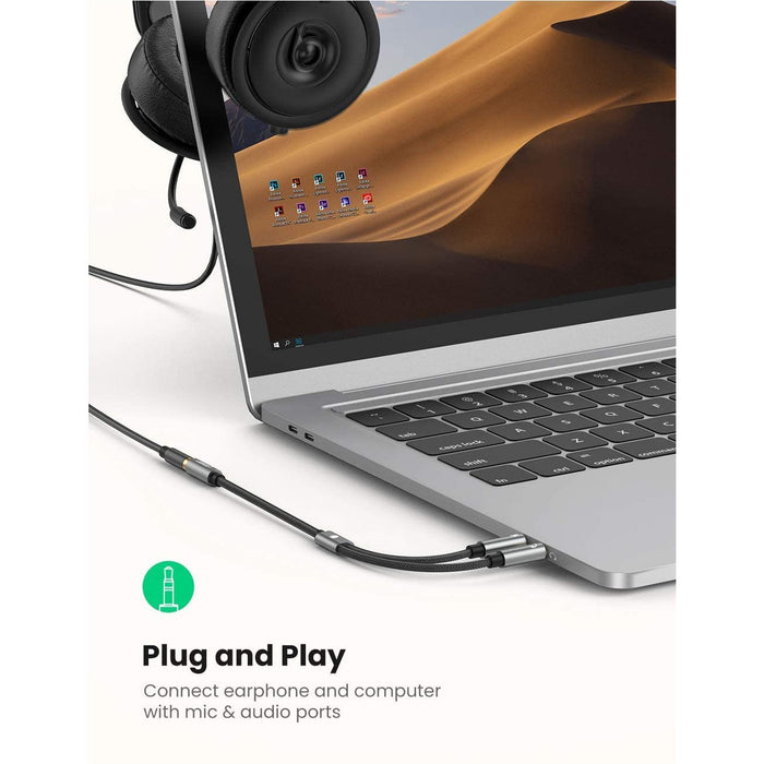 UGREEN Headphone Mic Splitter Cable 3.5mm 2 Male to Female (2x3 Pin Black-Audio Cables-UGREEN-brands-world.ca