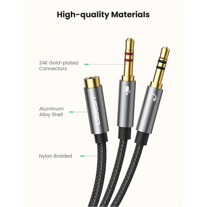 UGREEN Headphone Mic Splitter Cable 3.5mm 2 Male to Female (2x3 Pin Black-Audio Cables-UGREEN-brands-world.ca