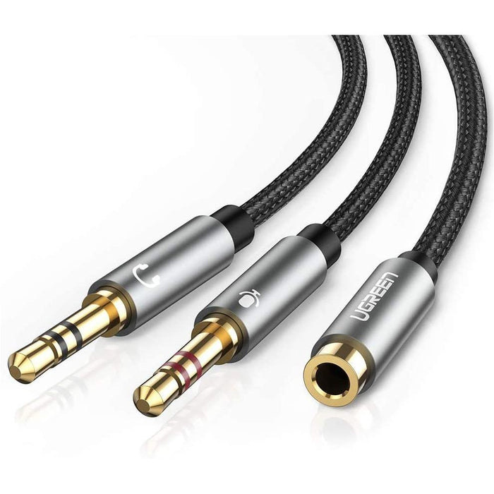 UGREEN Headphone Mic Splitter Cable 3.5mm 2 Male to Female (2x3 Pin Black-Audio Cables-UGREEN-brands-world.ca