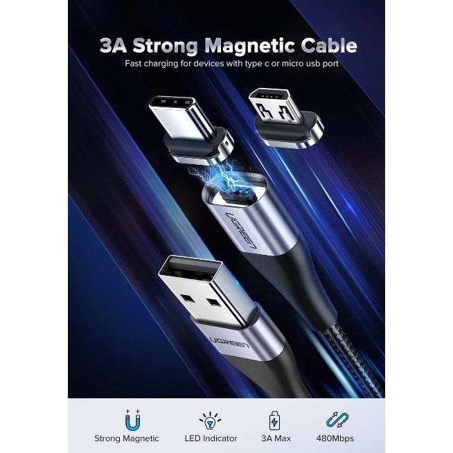 UGREEN Magnetic Cable 1M+Micro B Magnetic Plug (60207+60209 )Grey 1M-Computer USB Cables-UGREEN-brands-world.ca