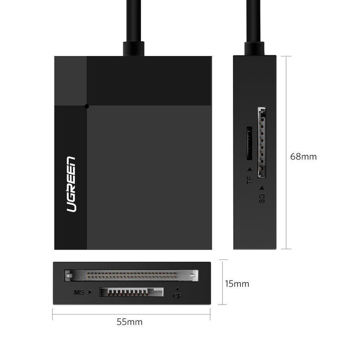 UGREEN SD Card Reader USB 3.0 Hub Adapter 5Gbps Read 4 Cards Black-Card Readers & Adapters-UGREEN-brands-world.ca