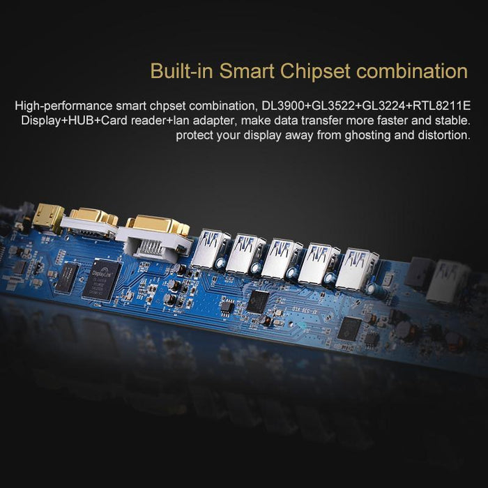 UGREEN USB 3.0 Dual Multi-Display Converter-5 Ports USB 3.0HUB+SD/TF Card read+Gigabit lan+Audio(mic+earphone)+VGA+HDMI+DVI-Wired Network Cards-UGREEN-brands-world.ca