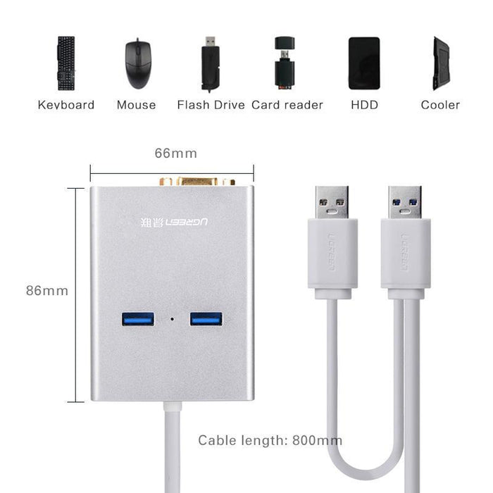 UGREEN USB 3.0 to VGA + 2 ports USB 3.0 + Gigabit lan port-Adapters-UGREEN-brands-world.ca
