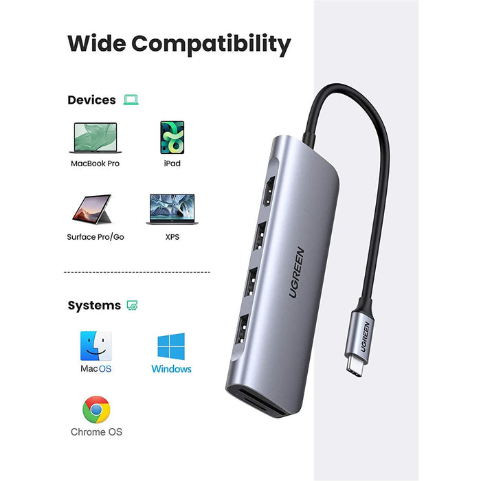 UGREEN USB C Hub, C HDMI Adapter 6 in 1 Type C Hub with 4K C to...-USB Hubs-UGREEN-brands-world.ca