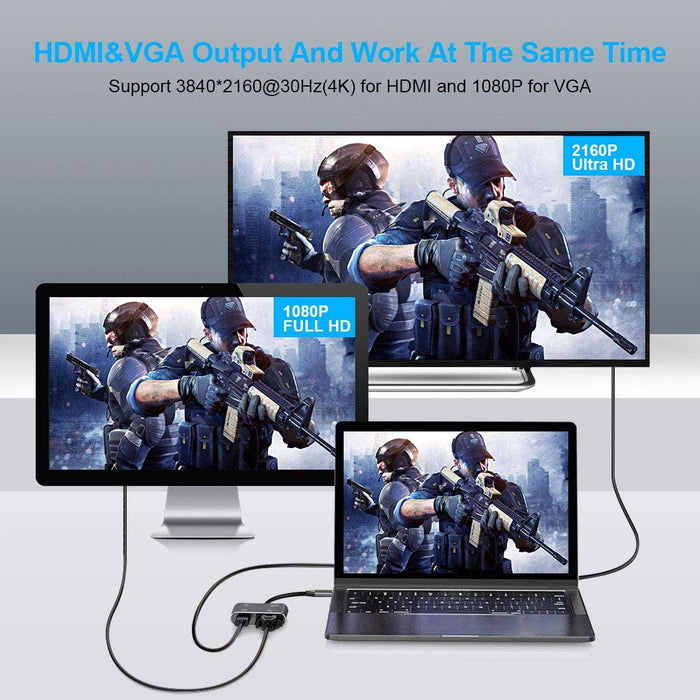 USB C to 4K HDMI VGA Adapter, 4 in 1 Type C Hub with HDMI, 1080P VGA, USB...-External Video Display Adapters-SAMA-brands-world.ca