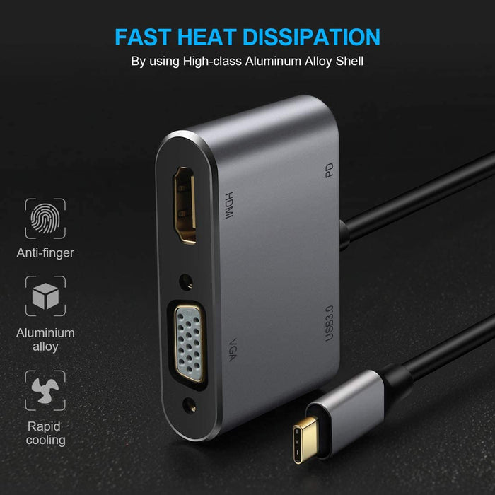 USB C to 4K HDMI VGA Adapter, 4 in 1 Type C Hub with HDMI, 1080P VGA, USB...-External Video Display Adapters-SAMA-brands-world.ca