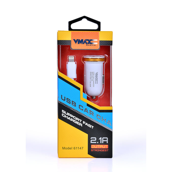 V-MAX CAR CHARGER 2.1A 2-PORT USB PORT WITH LIGHTNING CABLE-.-V-MAX-brands-world.ca