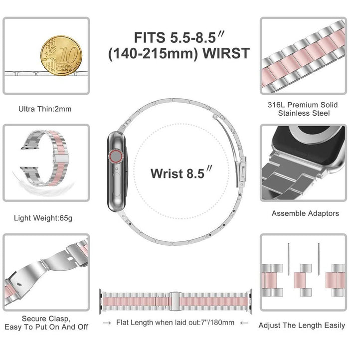 Wearlizer Compatible with Apple For Watch 38mm/40mm, Rose Gold + Silver-Apple Watch Bands & Straps-Wearlizer-brands-world.ca