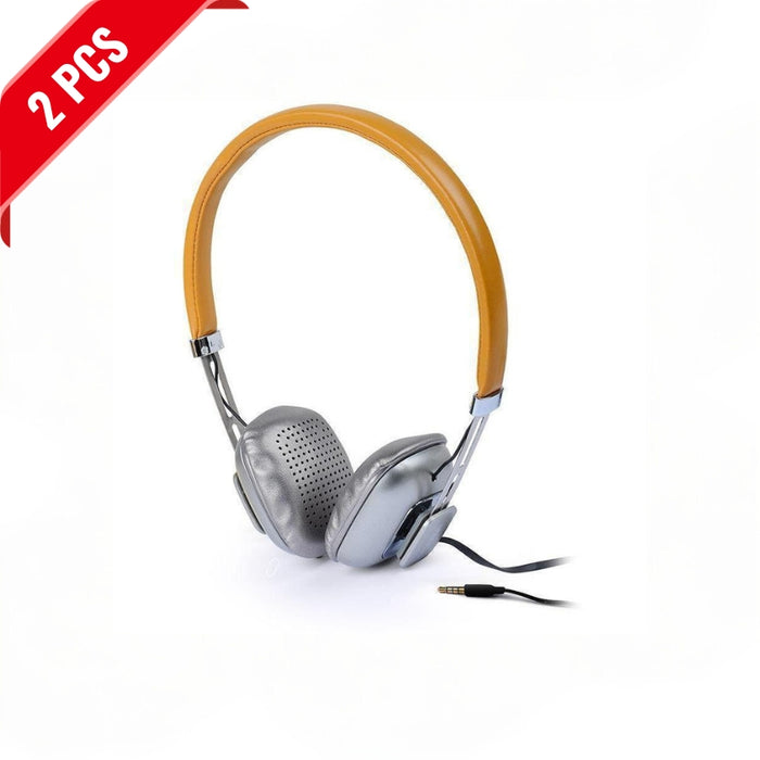 [2 Pack] Stereo Headphone Steel With Mic Yellow/Silver