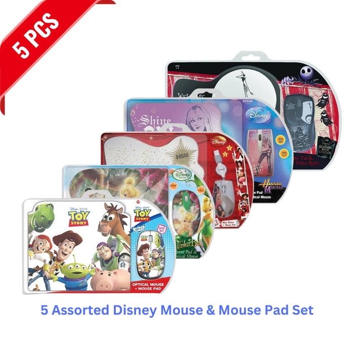 5 Assorted Disney Optical Mouse & Mouse Pad Set