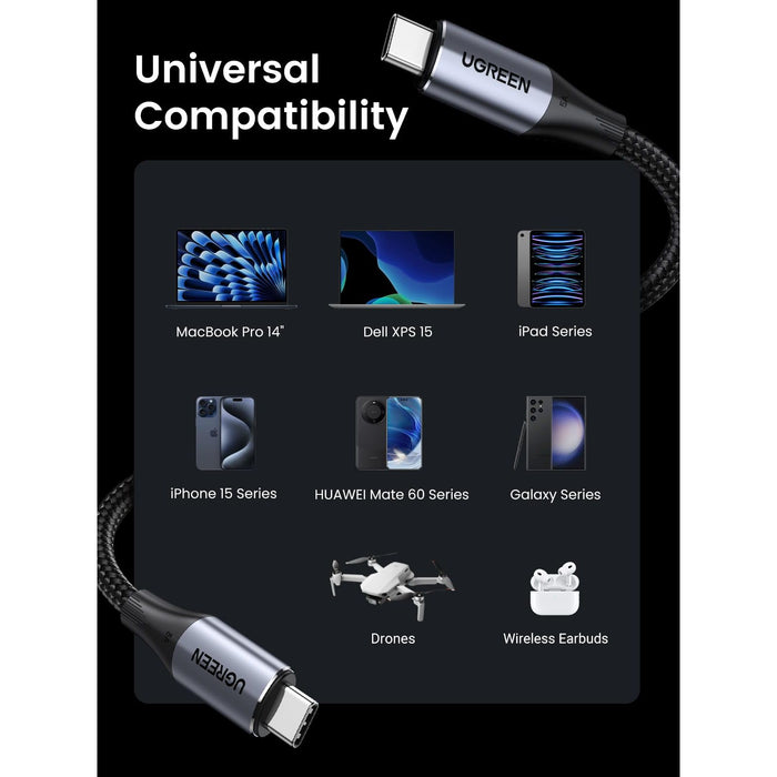 UGREEN 240W USB C to USB C Cable 10Gbps USB C 3.2 Cable 4K 60Hz Video Output USB C Fast Charging Cable Compatible for iPhone 16 15 Pro Max, NVMe SSD, Monitor, Galaxy S24 S23 Ultra, MacBook Pro, 3ft