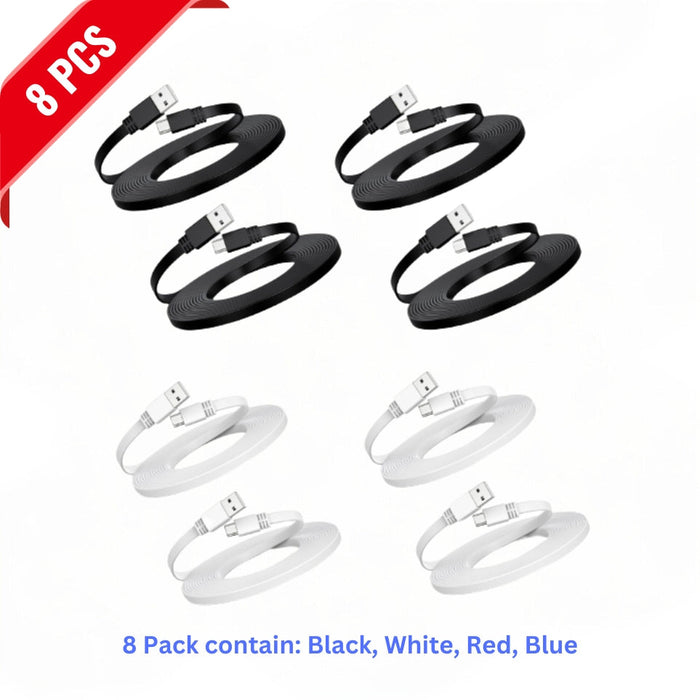 [8 Pack] Multi-Color Flat Micro USB Cable Pack 1.5M (White, Black, Red, Blue)