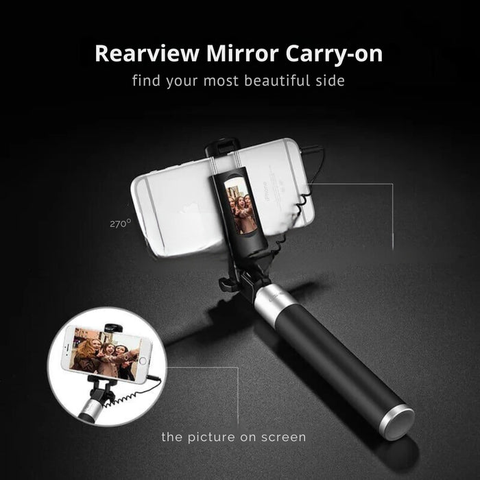 Black Selfie Stick with Mirror