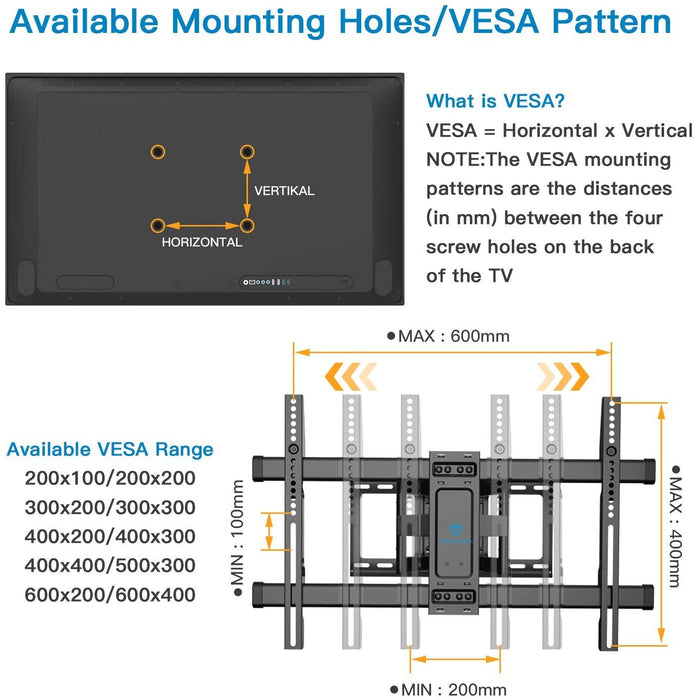 PERLESMITH TV Wall Mount Full Motion 37-70" Swivel 8" to 16" Wood Studs-TV Mounts-PERLESMITH-brands-world.ca