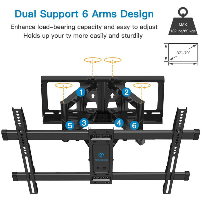 PERLESMITH TV Wall Mount Full Motion 37-70" Swivel 8" to 16" Wood Studs-TV Mounts-PERLESMITH-brands-world.ca