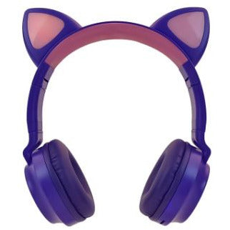 Wireless Bluetooth Headphone Cat Ear Lighting Folding Portable, TF Card/Wired Mode (Purple)