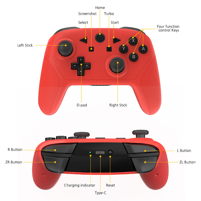 Wireless Controller for Switch/Switch Lite with NFC/Turbo/ 6 Gyro Axis/Dual Vibration-Red