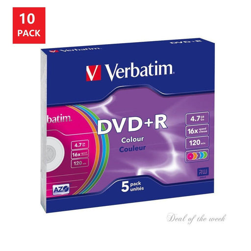 [10 PACK ] VERBATIM 43556 DVD+R COLOR SLIM PACK 5-CD & DVD Blank-VERBATIM-brands-world.ca