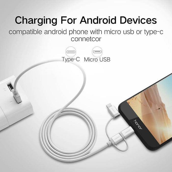 [2Pack] UGREEN Micro USB with Lightning & USB C 1.5M (3 in 1) Data Cable Silver White-USB C Cable-UGREEN-brands-world.ca