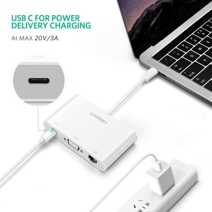 [2Pack]UGREEN USB C to VGA Ethernet Adapter with USB 3.0 USB 2.0 Hub, Type C for Power Delivery LAN Adapter for 12-inch Macbook-External Video Display Adapters-UGREEN-brands-world.ca