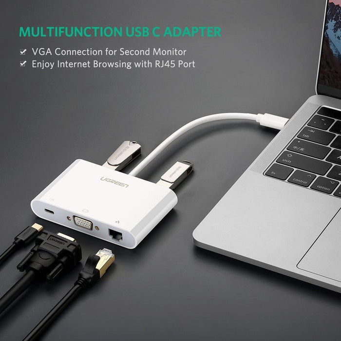 [2Pack]UGREEN USB C to VGA Ethernet Adapter with USB 3.0 USB 2.0 Hub, Type C for Power Delivery LAN Adapter for 12-inch Macbook-External Video Display Adapters-UGREEN-brands-world.ca