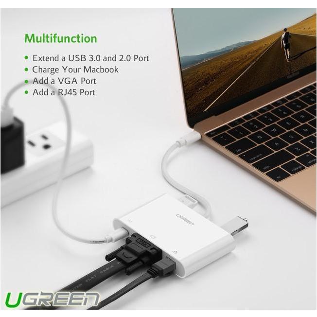 [2Pack]UGREEN USB C to VGA Ethernet Adapter with USB 3.0 USB 2.0 Hub, Type C for Power Delivery LAN Adapter for 12-inch Macbook-External Video Display Adapters-UGREEN-brands-world.ca