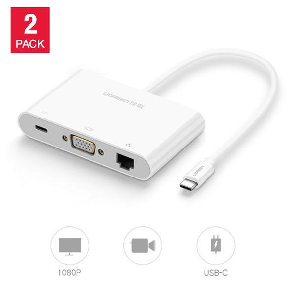 [2Pack]UGREEN USB C to VGA Ethernet Adapter with USB 3.0 USB 2.0 Hub, Type C for Power Delivery LAN Adapter for 12-inch Macbook-External Video Display Adapters-UGREEN-brands-world.ca