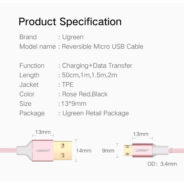 UGREEN Micro USB Cable 1.5M Rose Gold