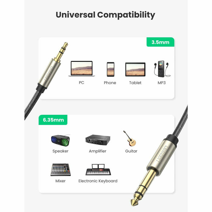 1/8 inch to 1/4 cable 3.5 mm male 6.35 mm TRS audio 6.5 ft UGREEN-brands-world.ca