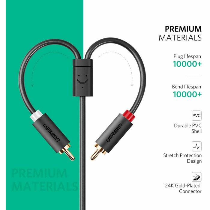 3.5 mm female to 2 RCA 3.5 mm stereo jack 2 RCA male audio 0.65 ft UGREEN-brands-world.ca