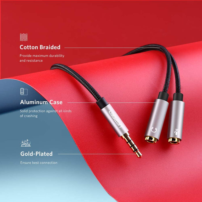 headphone adapter audio microphone Y splitter 3.5mm male to 2 female braid... UGREEN-brands-world.ca
