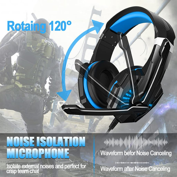 Stereo Gaming Headset for PS4 PC G9000mini, Noise Cancelling Over Ear Headphones with Mic Blue