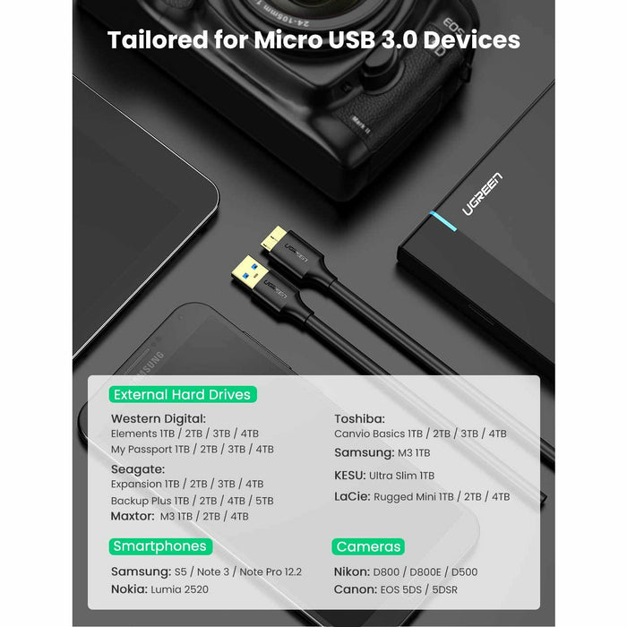Micro USB cable 3.0 A to B male charging and 1.5 feet UGREEN-brands-world.ca
