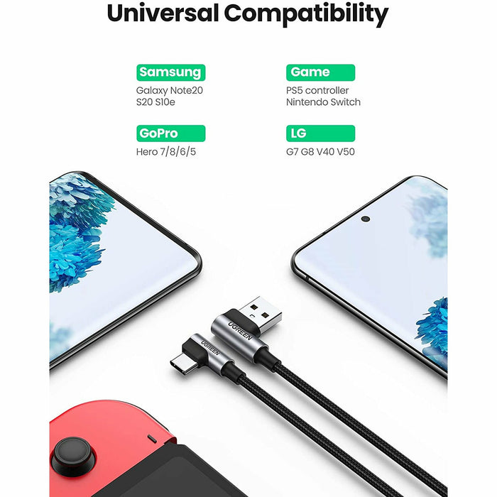 USB C cable 90 degrees 2 pack Type C 3A fast charging right 6 feet UGREEN-brands-world.ca