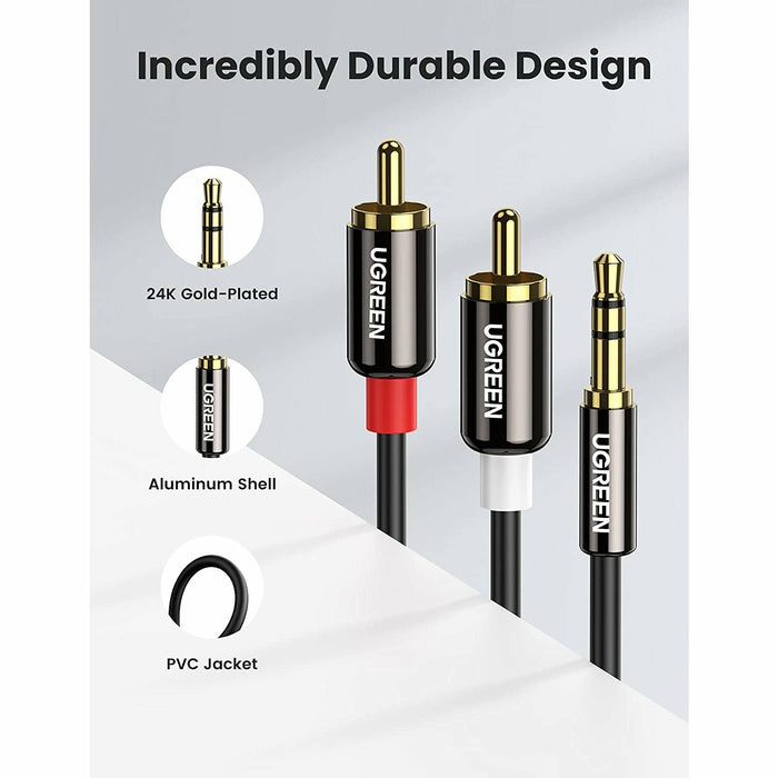 3.5 mm to 2 RCA male Aux audio cable stereo jack 3 feet UGREEN-brands-world.ca