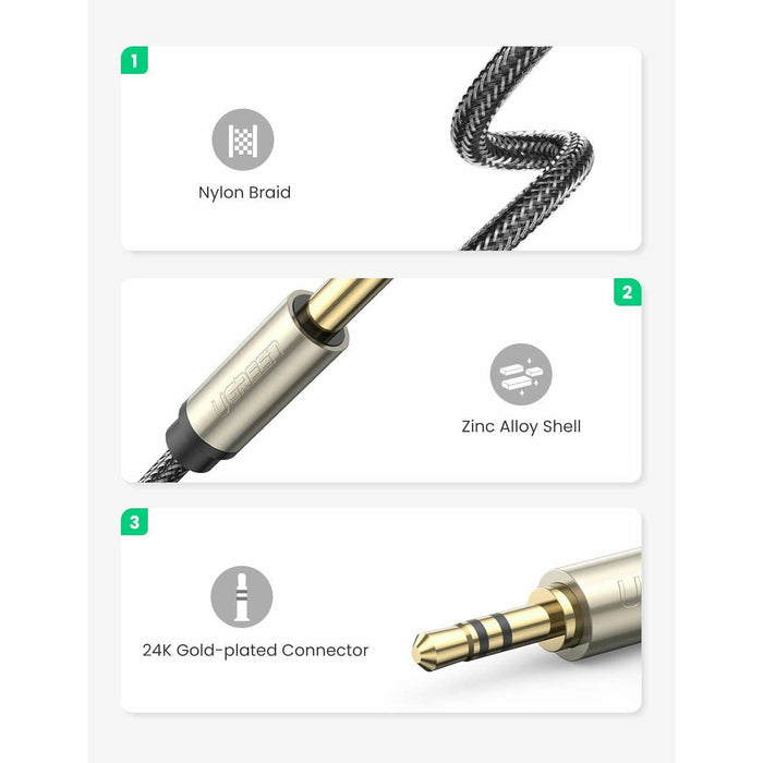 1/8 inch to 1/4 cable 3.5 mm male 6.35 mm TRS audio 6.5 ft UGREEN-brands-world.ca