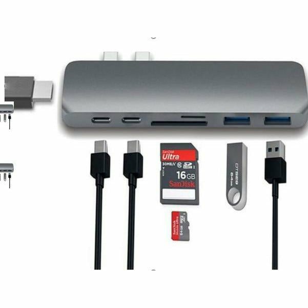 7 in 1 Hub USB C -Dual Conector USB Type C Mini Hub Docking Station SD TF Card Reader 4K Video usbc Multiport Adapter