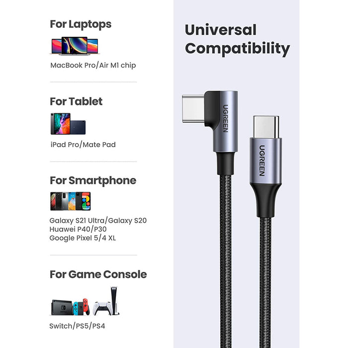 USB C to C cable right angle 90 degrees Type C fast 10 feet UGREEN-brands-world.ca