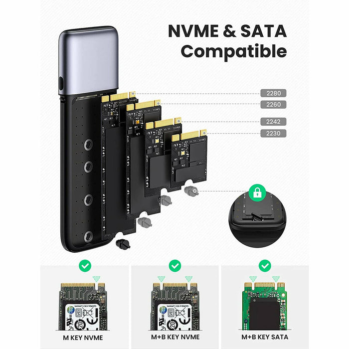 M.2 NVME SATA SSD chassis, USB C 3.1 Gen 2 10Gbps, NVME... UGREEN-brands-world.ca