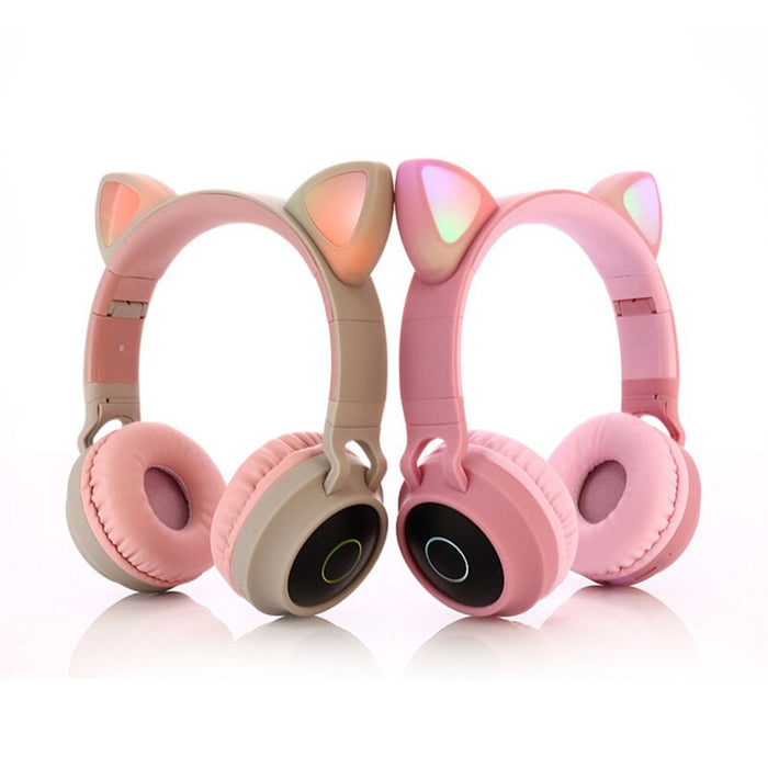 Kids Wireless/Wired Headphones with MIC,12H Playtime, Stereo Sound,Bluetooth 5.0, Foldable for School (Grey/Pink)