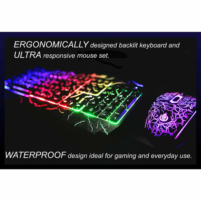 SAMA Gaming Keyboard and Mouse Set, Colorful Crack Backlit USB Computer Gaming Wired Keyboard and Mouse Set