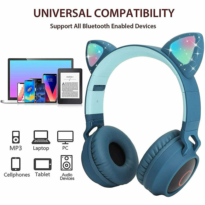 Kids Wireless/Wired Headphones with MIC,12H Playtime, Stereo Sound,Bluetooth 5.0, Foldable for School (Deep Blue)
