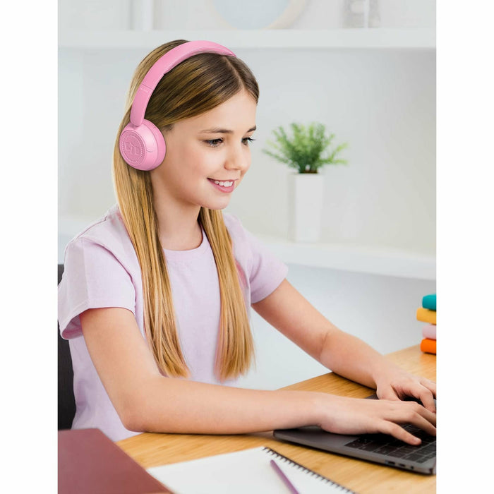 Kids Headphones for School with Microphone On-Ear Folding 85/94dB Volume Control Child Pink (USB-C Adapter Provided)