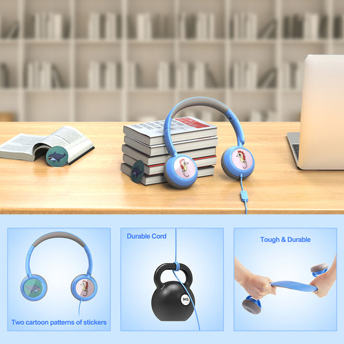 Kids Headphones for School with Microphone On-Ear Folding 85/94dB Volume Control Child Blue(USB-C Adapter Provided)