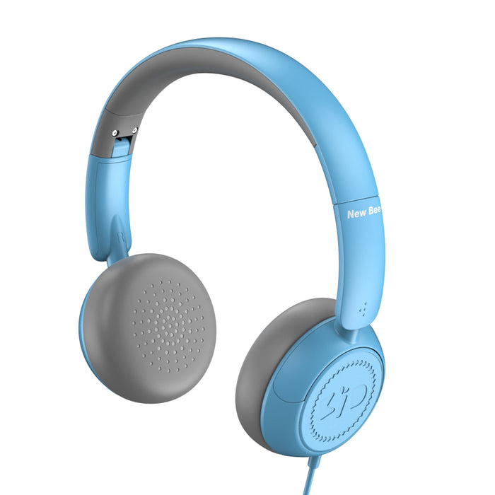 Kids Headphones for School with Microphone On-Ear Folding 85/94dB Volume Control Child Blue(USB-C Adapter Provided)