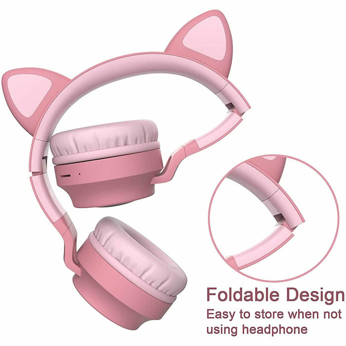 Kids Wireless/Wired Headphones with MIC,12H Playtime, Stereo Sound,Bluetooth 5.0, Foldable for School (Grey/Pink)