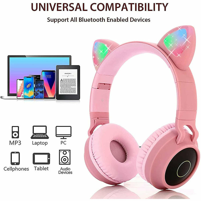 Kids Wireless/Wired Headphones with MIC,12H Playtime, Stereo Sound,Bluetooth 5.0, Foldable for School (Grey/Pink)