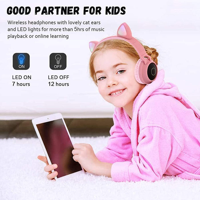 Kids Wireless/Wired Headphones with MIC,12H Playtime, Stereo Sound,Bluetooth 5.0, Foldable for School (Grey/Pink)
